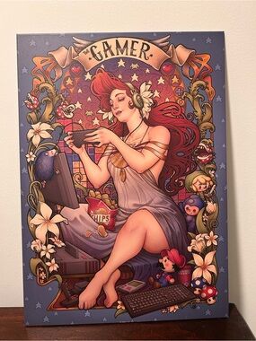 Authentic Displate "The Gamer" Art Nouveau Matte Metal Poster -Medusa Dollmaker